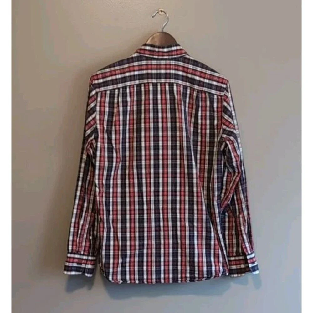 J. Crew Mens Small S Red Purple Tartan Plaid Dress Shirt Tailored Fit Button Up